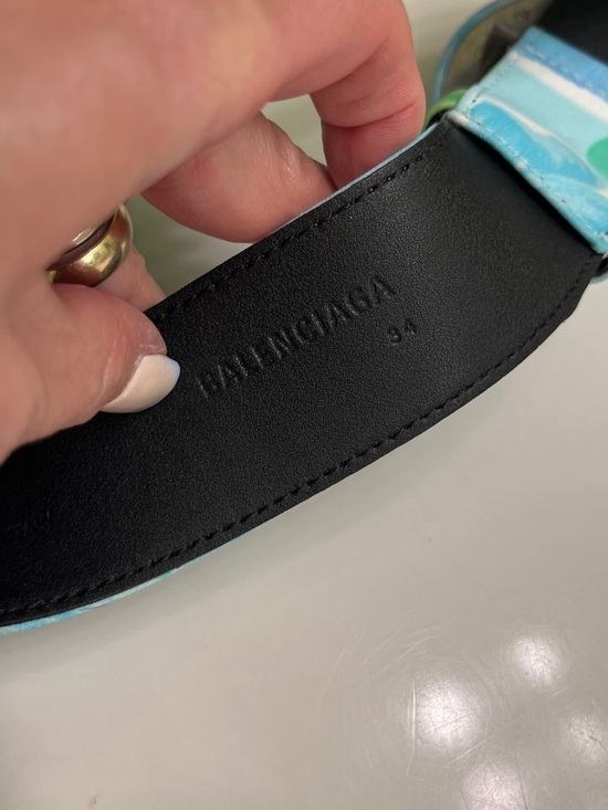 Balenciaga Blue and Green Abstract Fabric Belt with Round Buckle Womens Sz 34